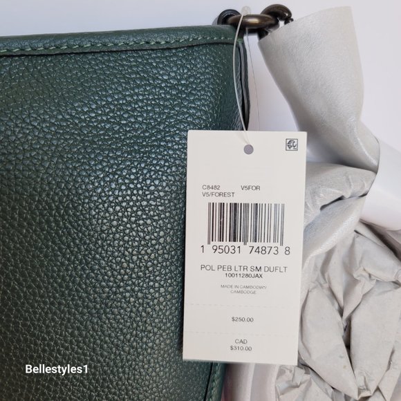 COACH Small Dufflette “C” Charm Polished Pebbled Leather Crossbody- Forest Color - Picture 15 of 16